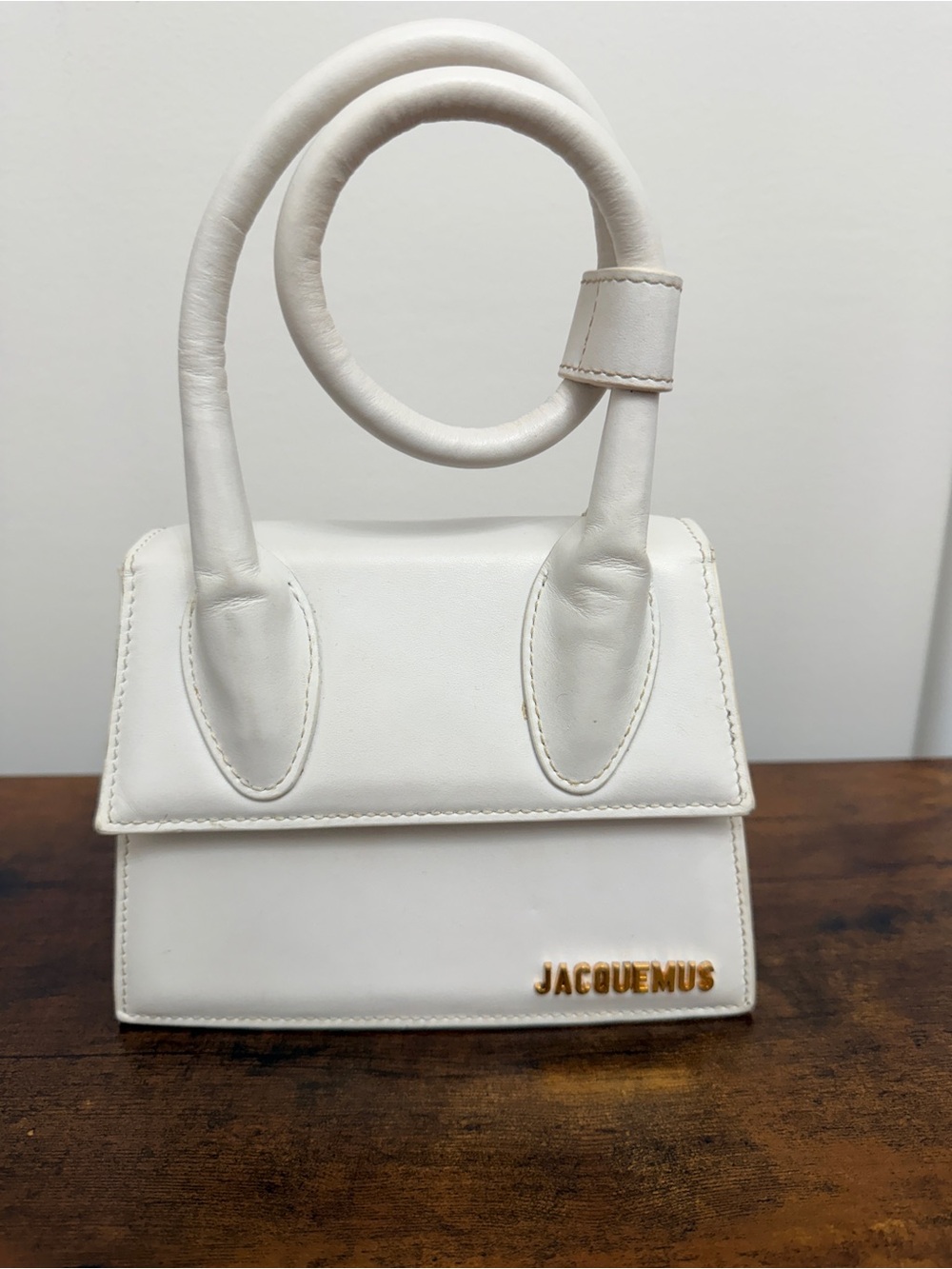 Jacquemus White Mini Le Chiquito Top-Handle Bag with Gold Logo